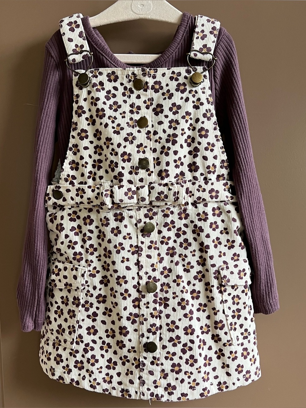 Little Lass Floral Corduroy Jumper Dress Set Size 4T